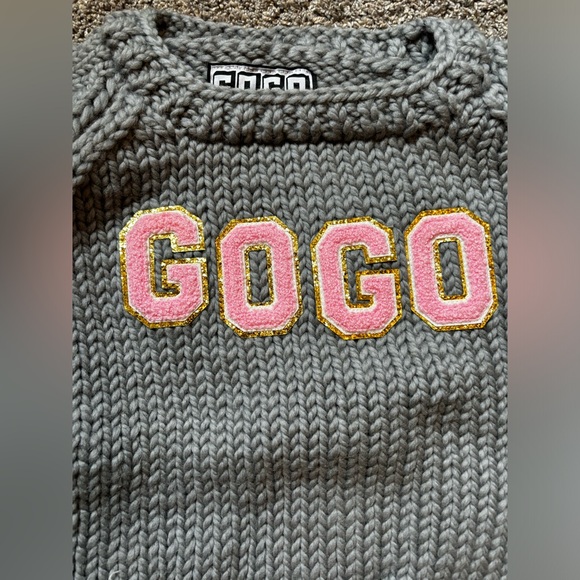 GOGO sweater!! NWOT, beautiful grey with GOGO in pink. - Picture 3 of 9